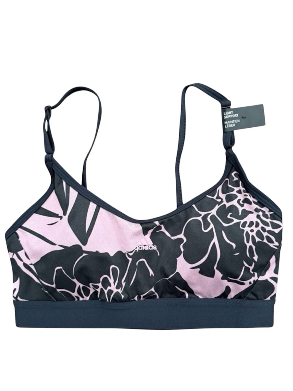 Adidas Pink Black Floral Sports Bra Light Support Training Yoga Size S AC